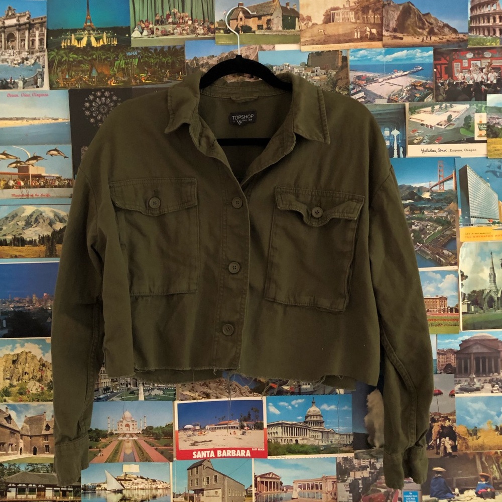 TopShop cropped army green denim jacket